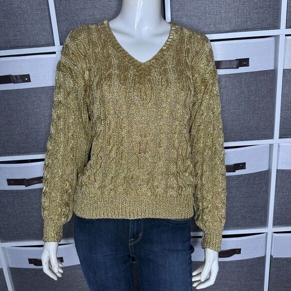 Lillie Rubin Exclusive Vintage Gold Metallic Beaded Sweater Size Small - Picture 1 of 10